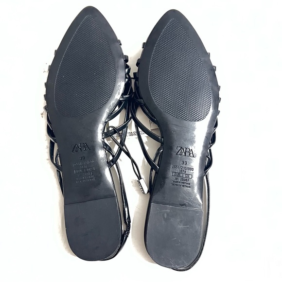 Zara Black Cross Strap Flat Sandals Size 8 - Picture 10 of 10